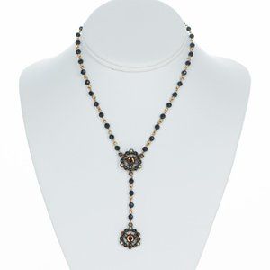 Black Beaded Necklace with Floral Detail